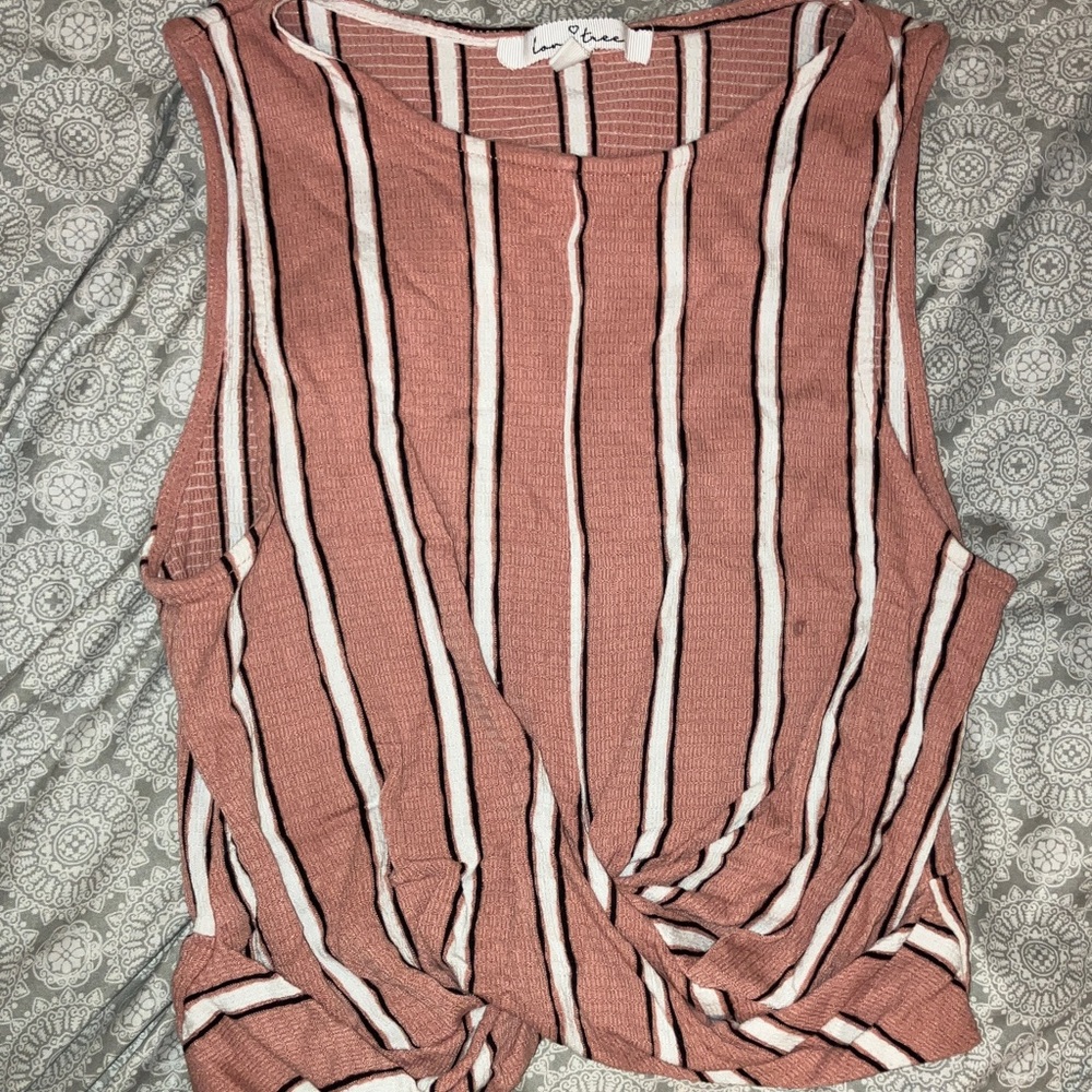 Love Tree Pink and White Striped Tank Top